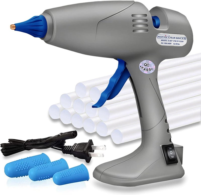 MONVICT Full Size Hot Glue Gun, 120W&80W Glue Guns Dual Temp Large Industry Glue Gun, Corded Detachable Cord Use Stand-Up Base Anti-drip Hot Melt Glue Gun with 12 Glue Sticks for Art DIY Craft Repair - Image 1